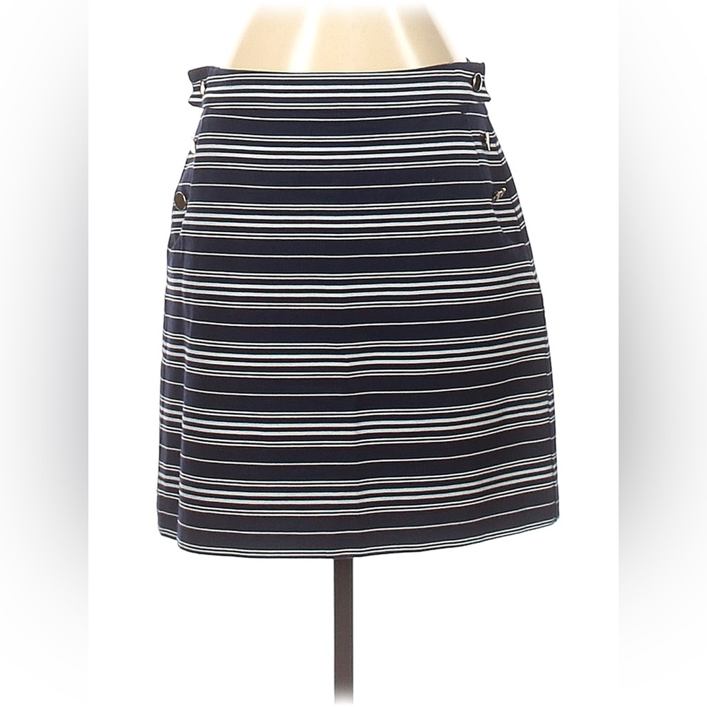 Ann Taylor LOFT Navy Striped Skirt with Buttons